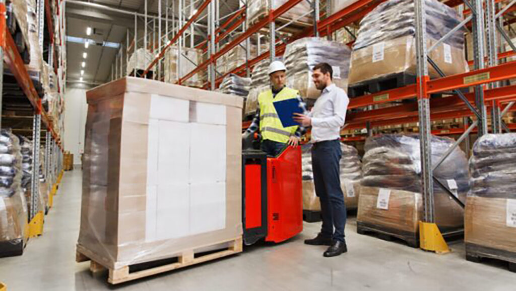 inventory on a pallet in a warehouse