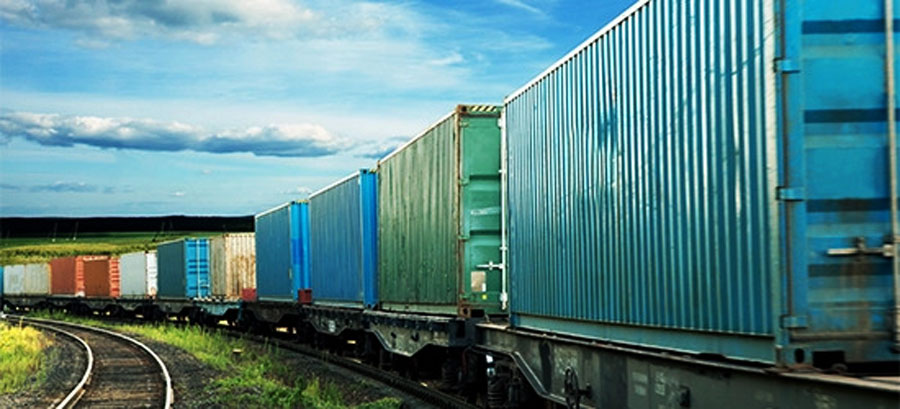 railroad cars loaded with containers